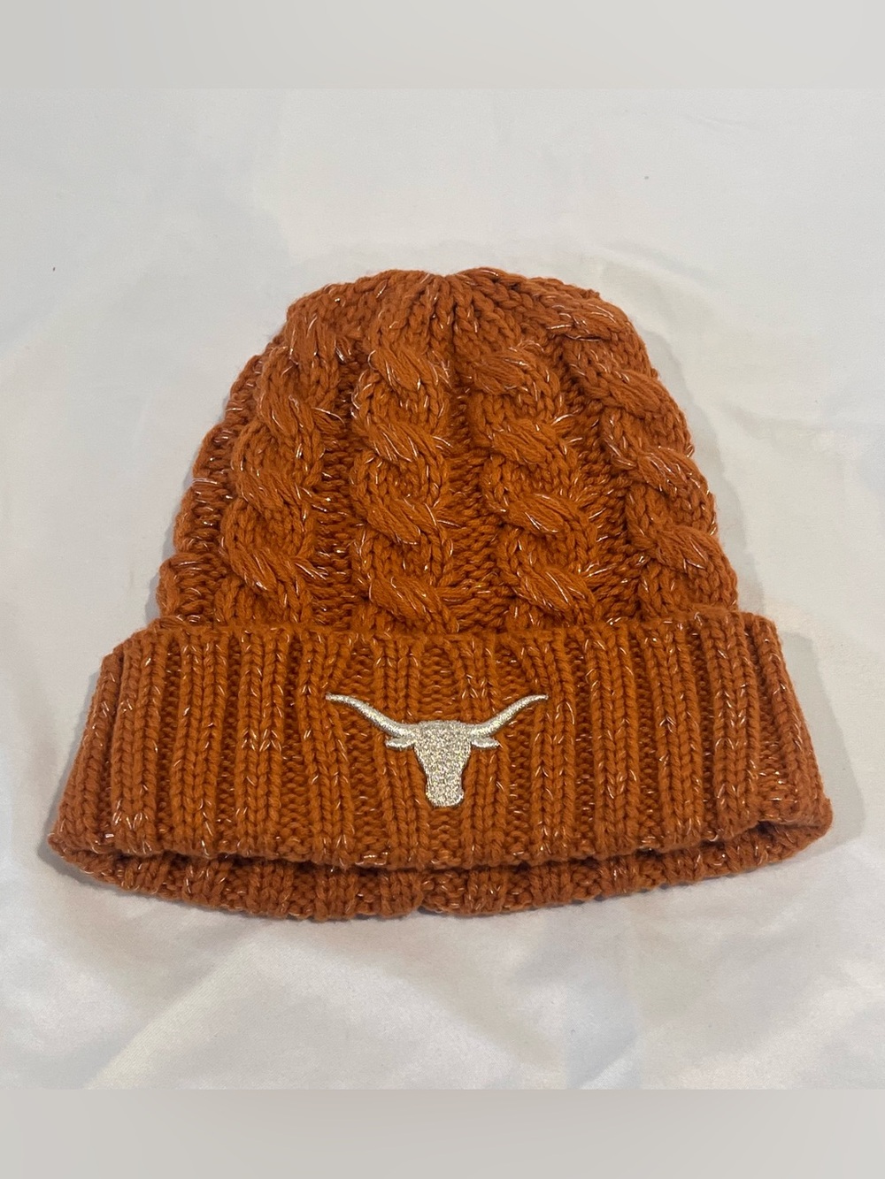 Texas Longhorns Beanie Burnt Orange Metallic Cable Knit UT Longhorn Headwear